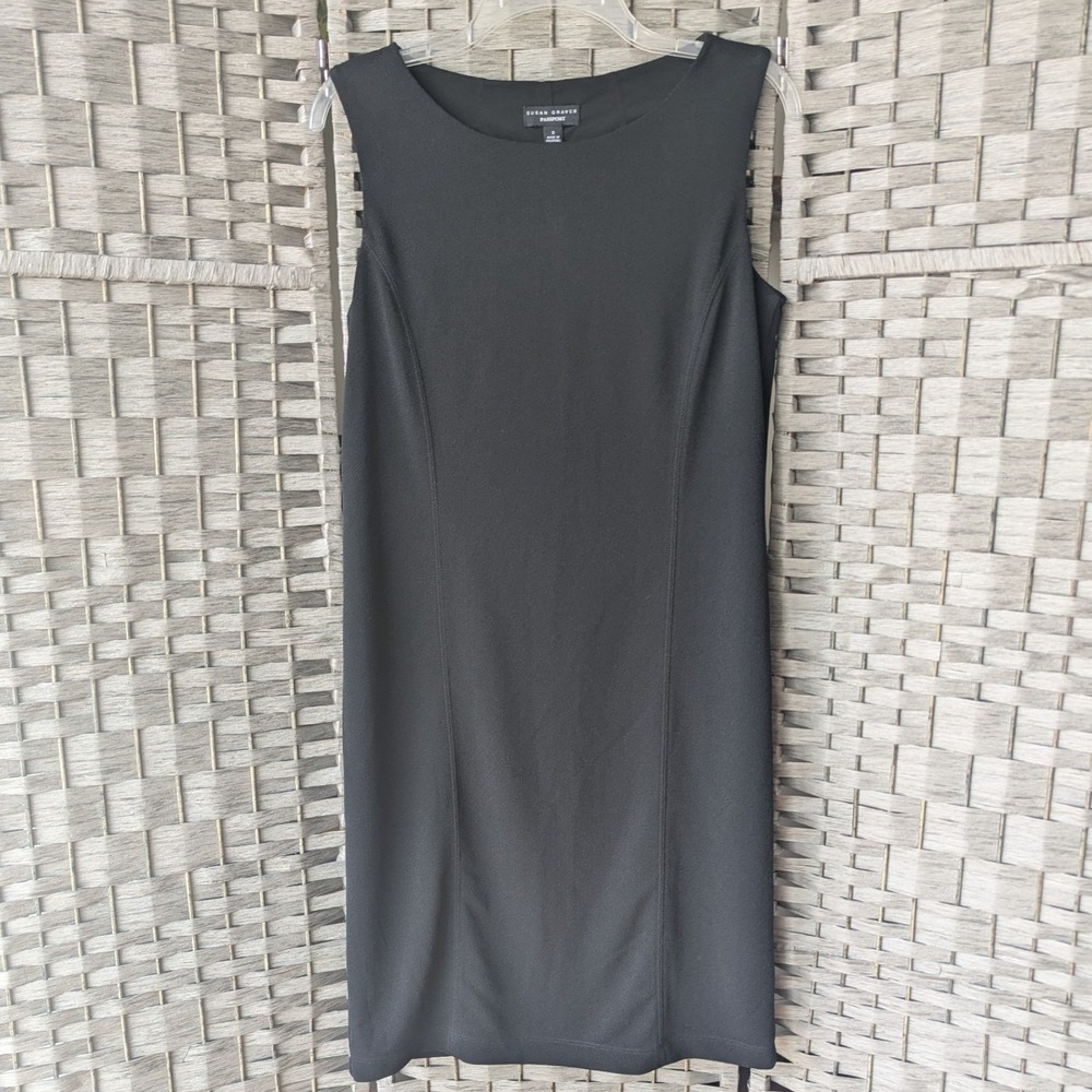 Susan Graver Passport Little Black Sheath Dress Textured Sleeveless Stretch Sz S